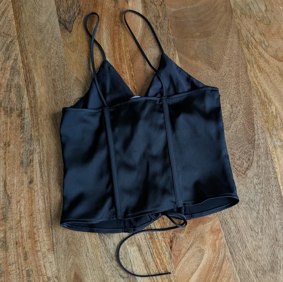 Zara Black Satin Cami And Top XS Lace Detail Y2K - Picture 5 of 6